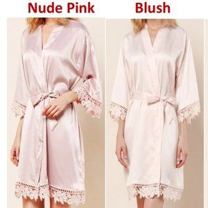 Solid Silk Satin Robes Regular with Lace